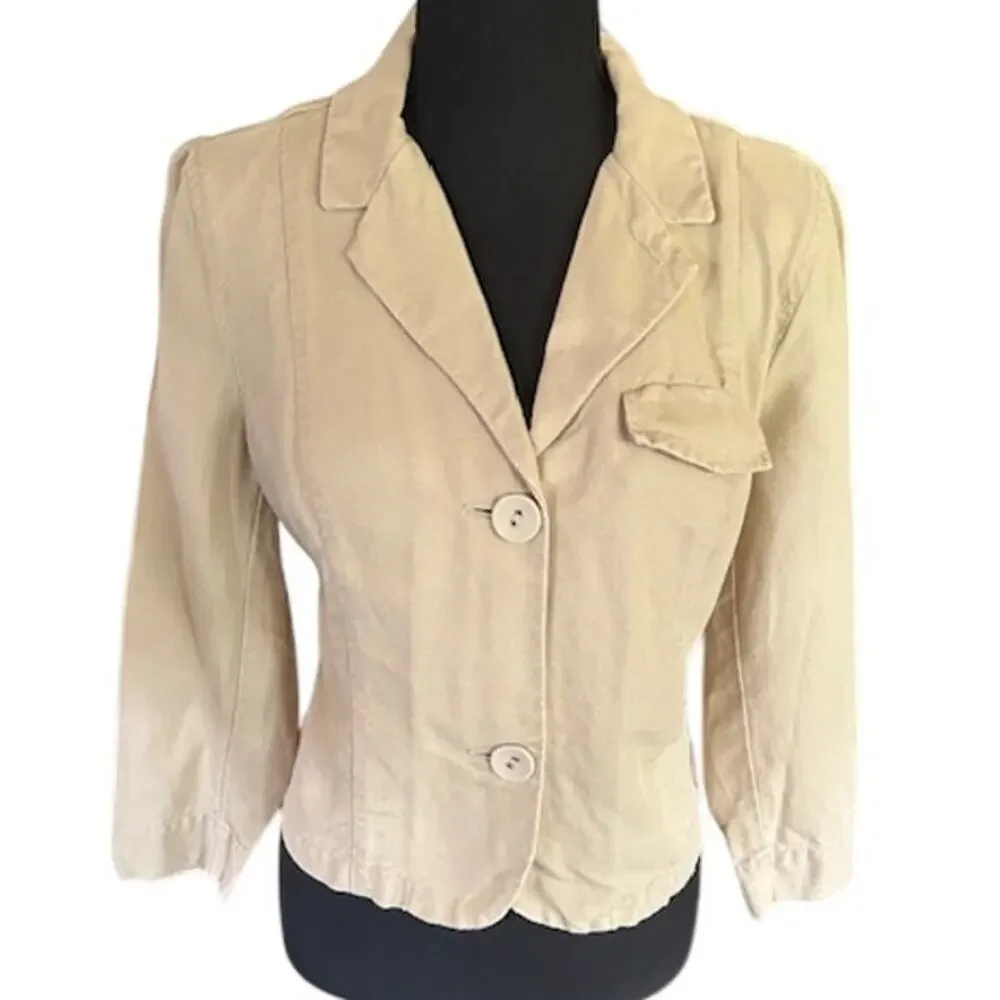 GAP Women’s Beige Linen Cotton Blazer Jacket Size 12 Y2K